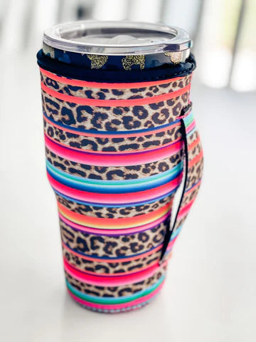 Tumbler sleeve with handle - serape animal - Coastal Chaos LLC