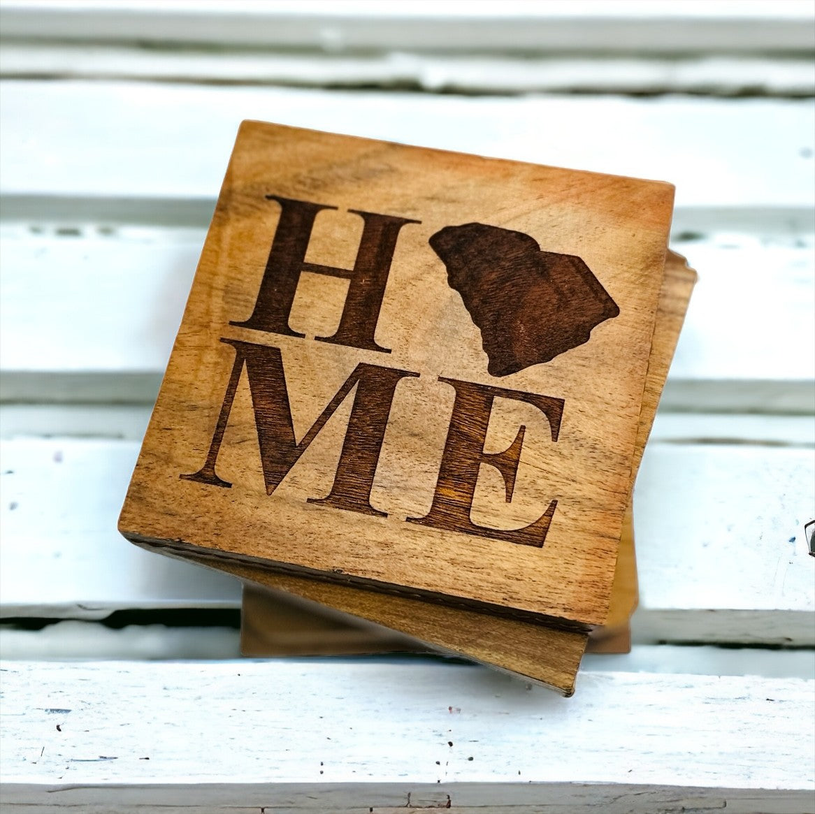 Personalized Wooden Coasters | Custom State Coasters with Laser Engraved HOME Design
