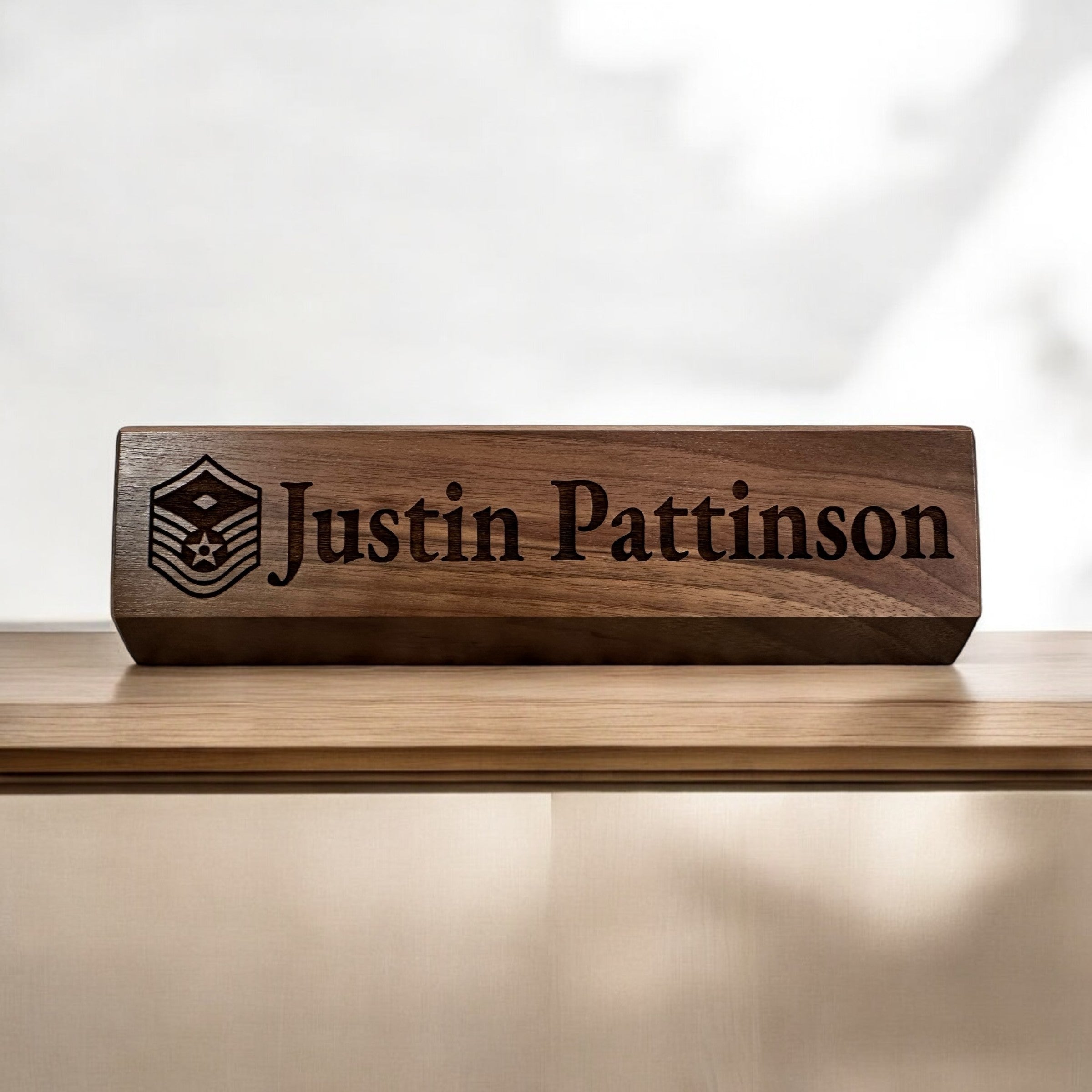 Custom Engraved Wooden Desk Name Display