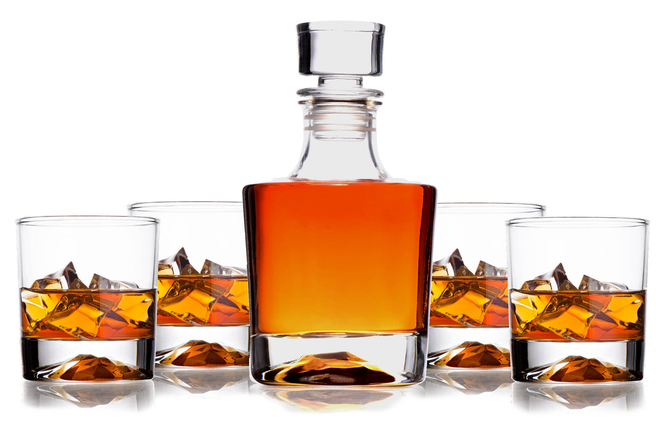 Whiskey Decanter & 4 Whiskey Glasses Set Airtight Stopper - Coastal Chaos LLC