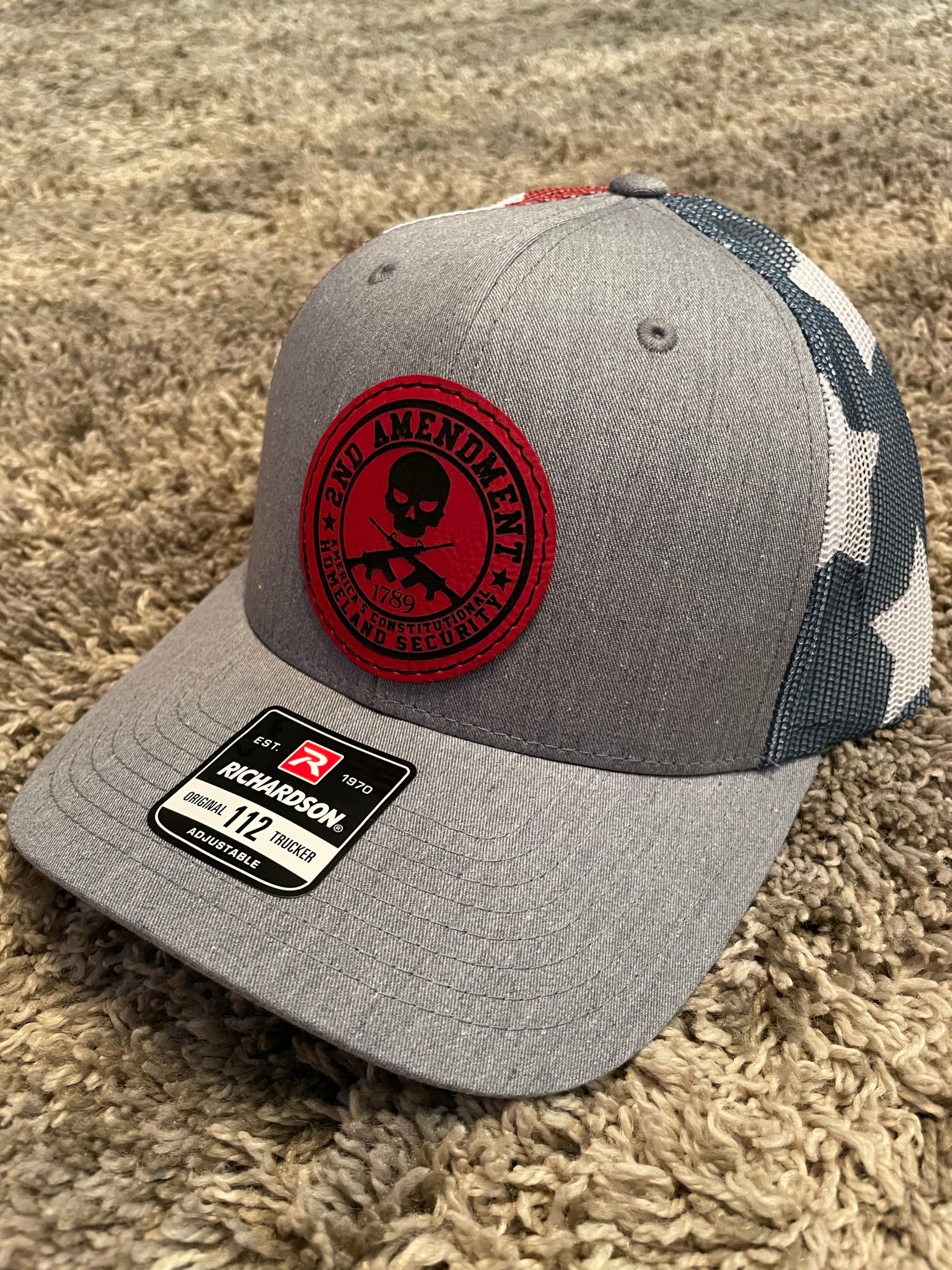 Freedom Gray with black bill and gray back Richardson hat, baseball hat, men, trucker hat, Richardson, patches, leather, gifts, cap, America, Freedom - Coastal Chaos LLC