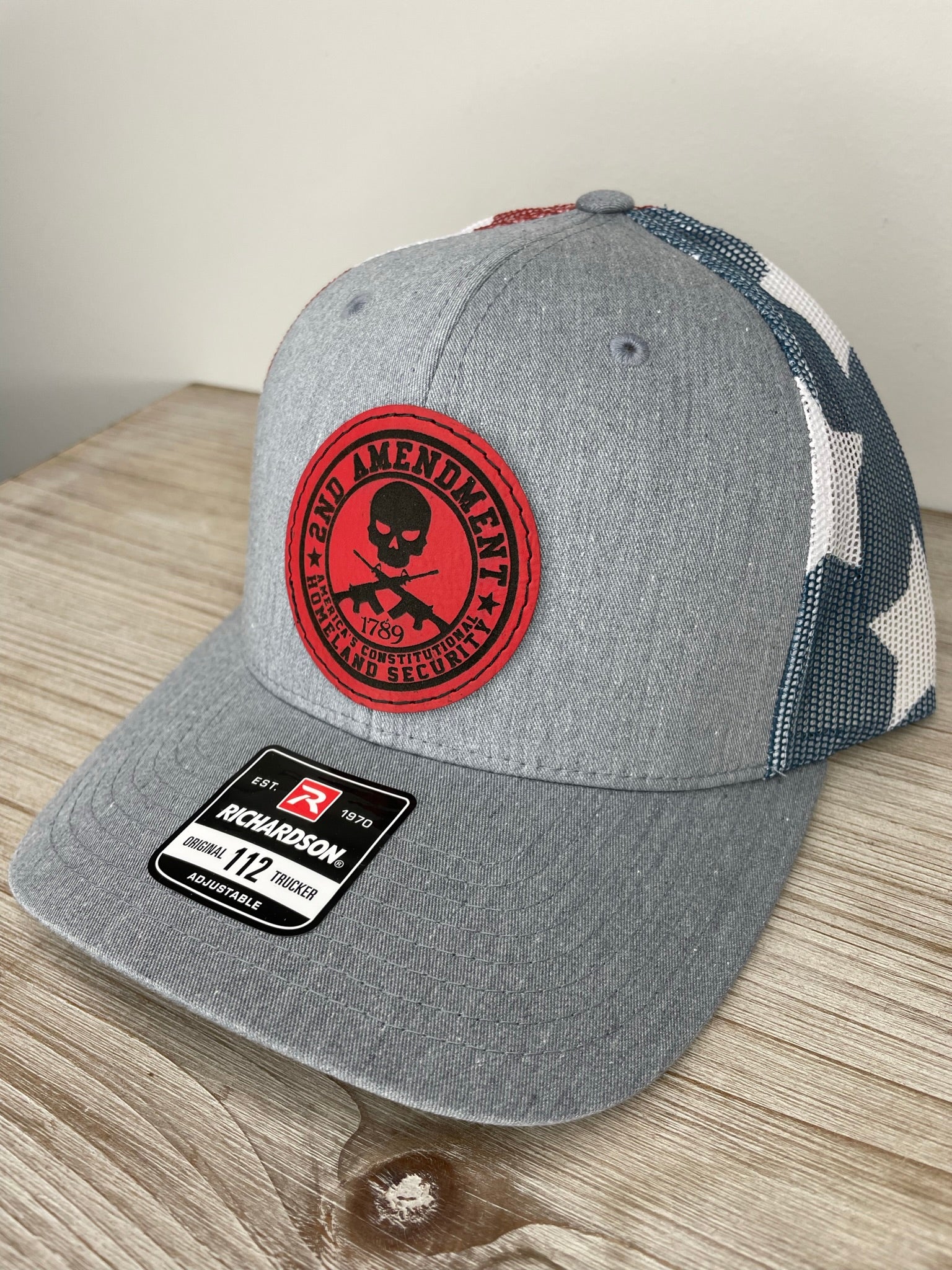 Freedom Gray with black bill and gray back Richardson hat, baseball hat, men, trucker hat, Richardson, patches, leather, gifts, cap, America, Freedom - Coastal Chaos LLC