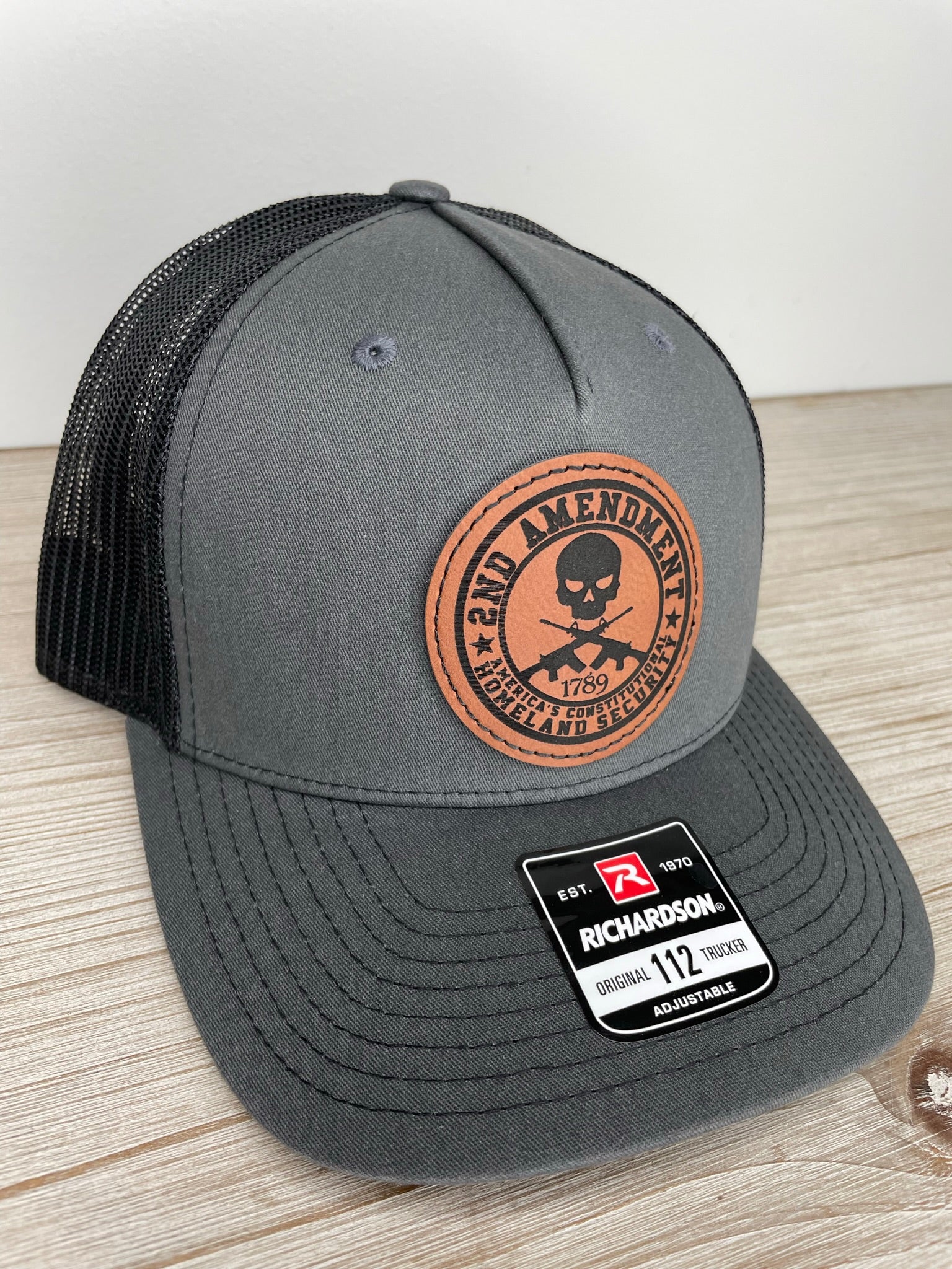 Freedom Gray with black bill and gray back Richardson hat, baseball hat, men, trucker hat, Richardson, patches, leather, gifts, cap, America, Freedom - Coastal Chaos LLC