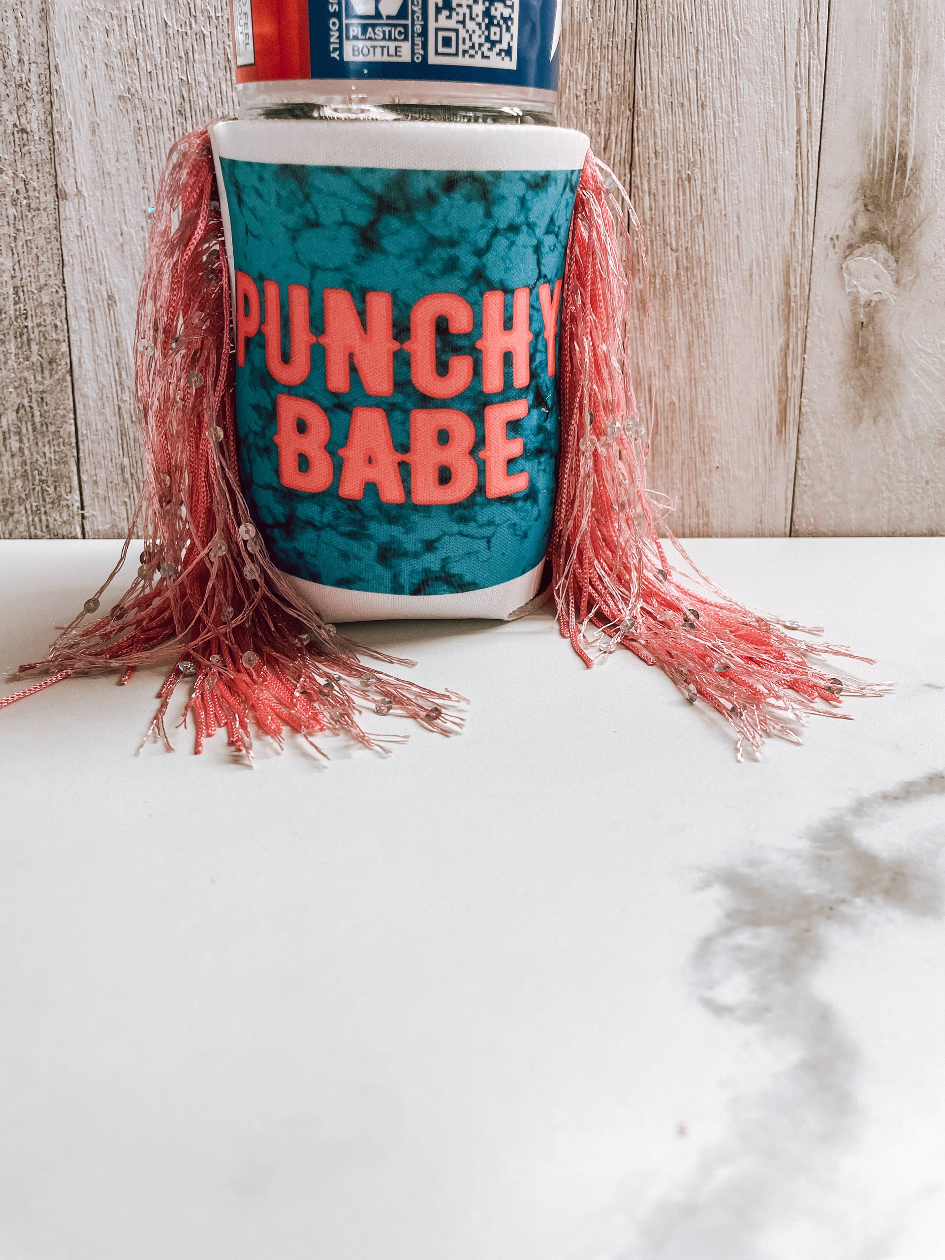 Punchy Babe fringe koozie pink fringe - Coastal Chaos LLC