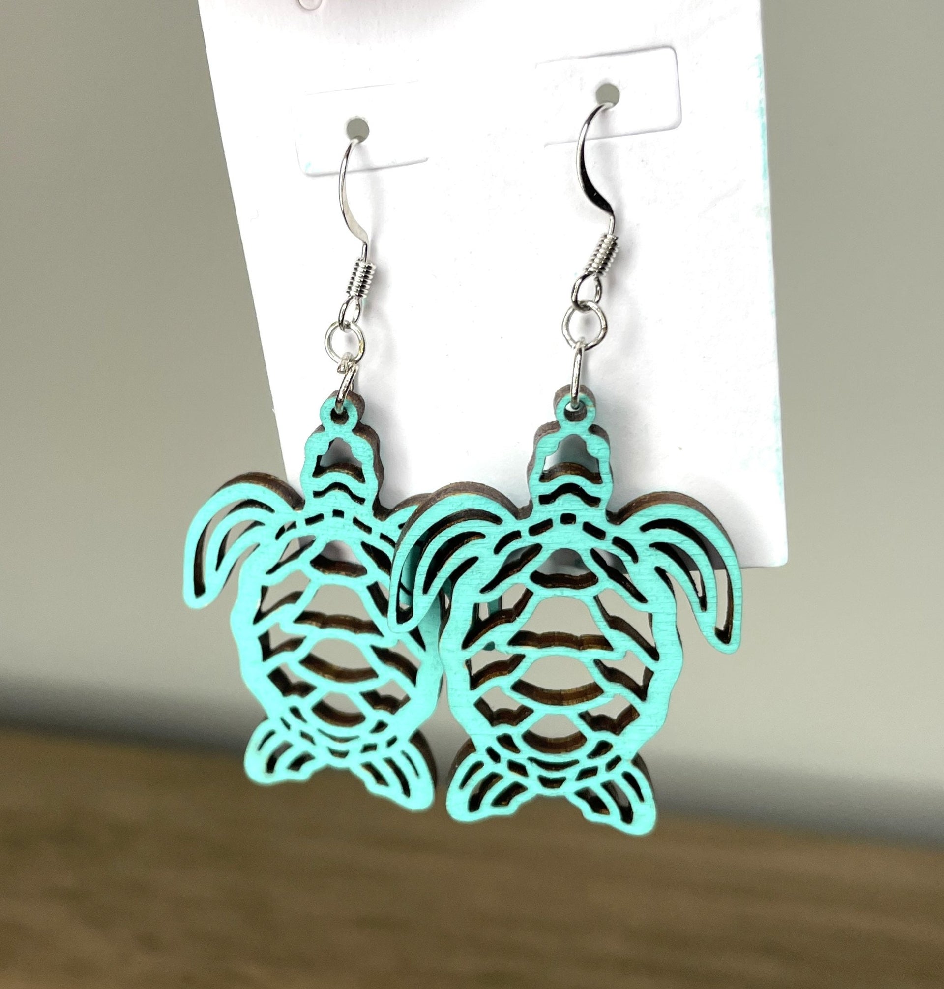 turtle earrings, dangle, florescent, aqua, teal, cute - Coastal Chaos LLC