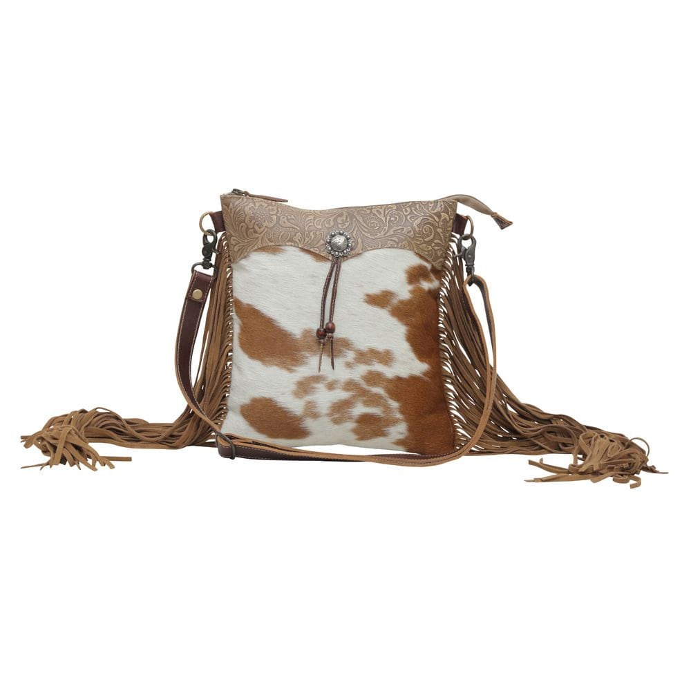 Myra Bag Caramel dash leather and hair on bag, purse, women, gift, Anniversary, Birthday, Valentines Day, trendy, western - Coastal Chaos LLC