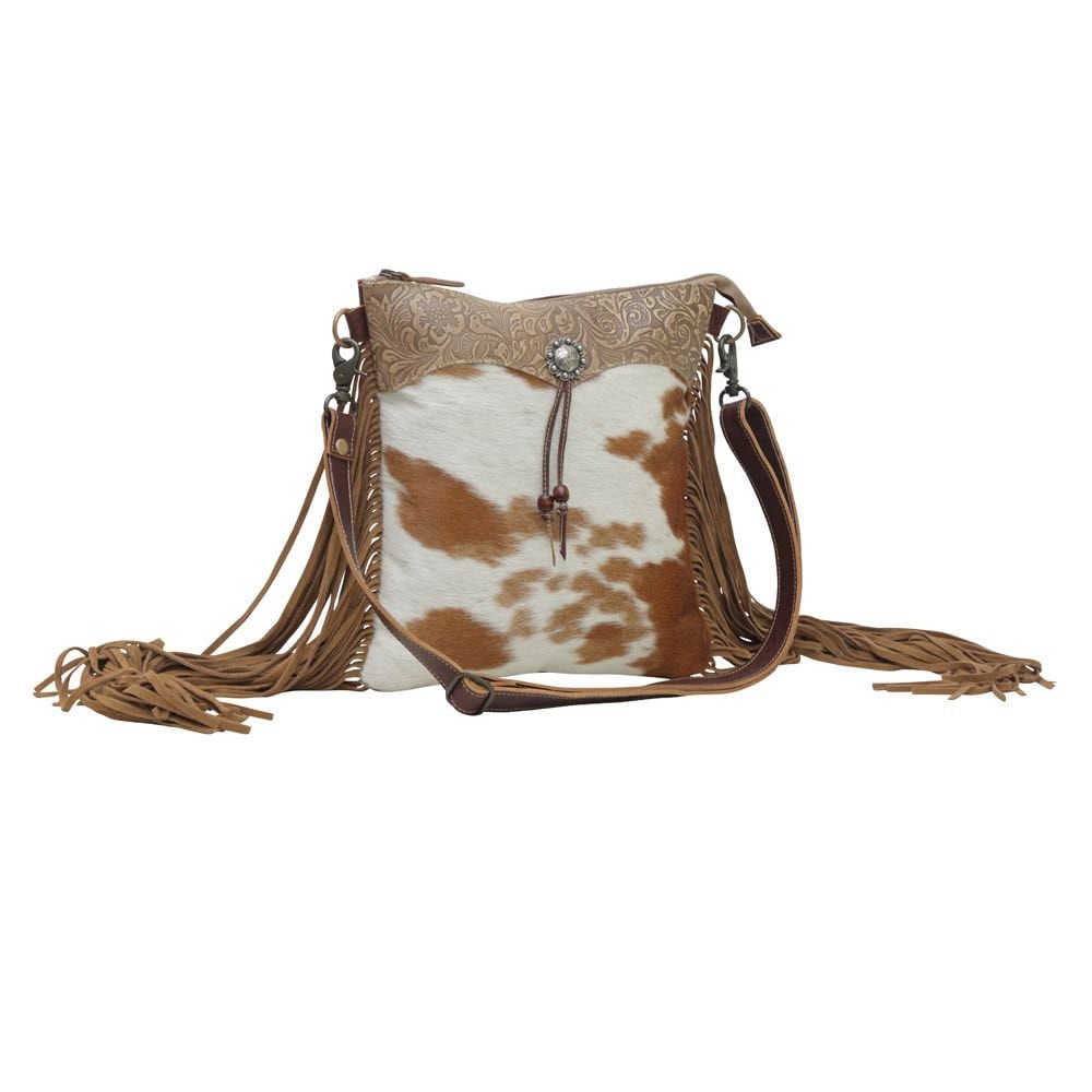 Myra Bag Caramel dash leather and hair on bag, purse, women, gift, Anniversary, Birthday, Valentines Day, trendy, western - Coastal Chaos LLC