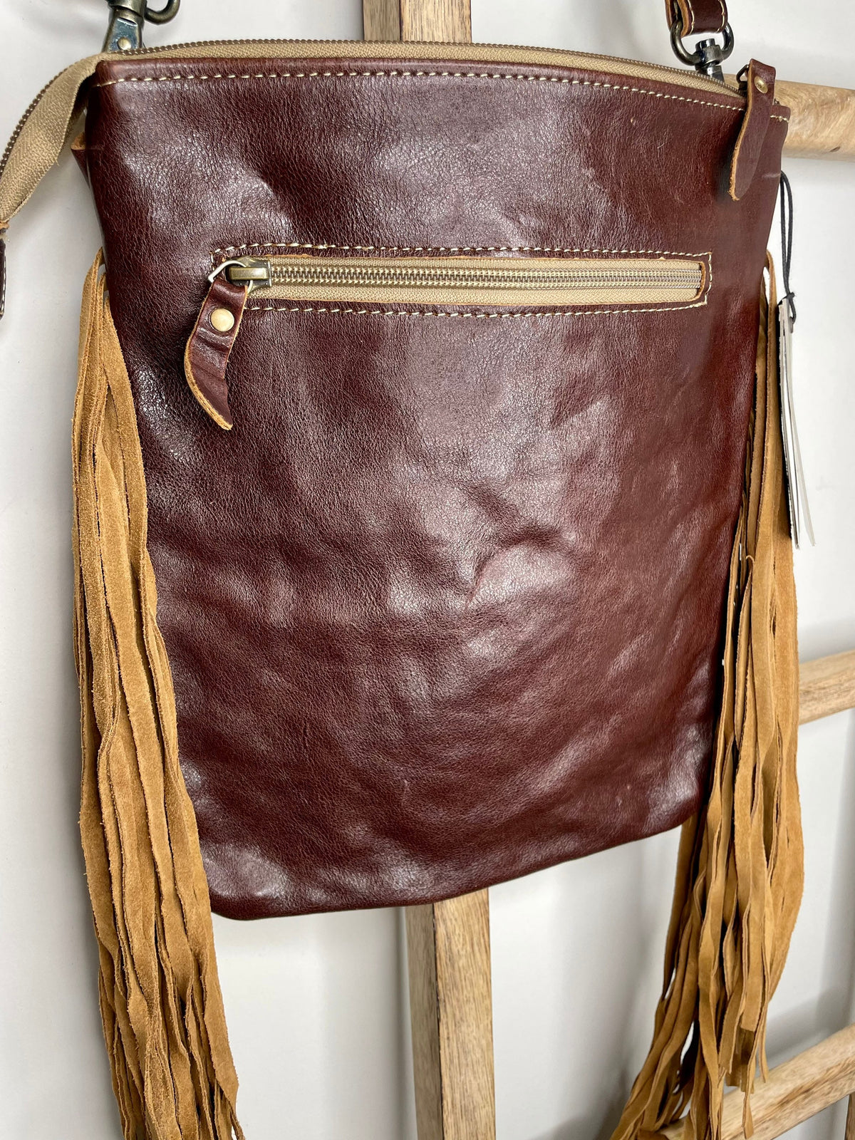 Myra Bag Caramel dash leather and hair on bag, purse, women, gift, Anniversary, Birthday, Valentines Day, trendy, western - Coastal Chaos LLC