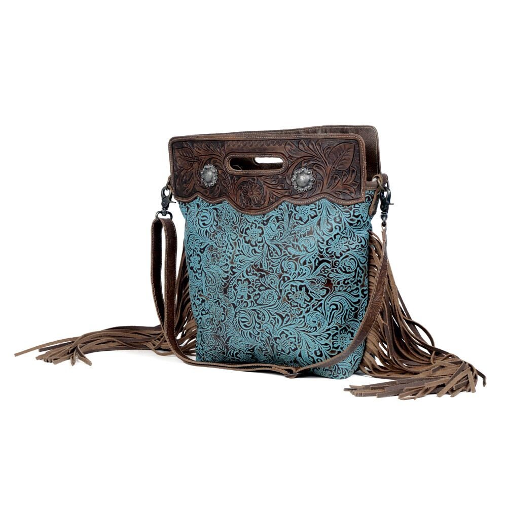 Myra Bag Blue Vine Hand-tooled bag, purse, women, gift, trendy, Anniversary, Valentine, Birthday - Coastal Chaos LLC