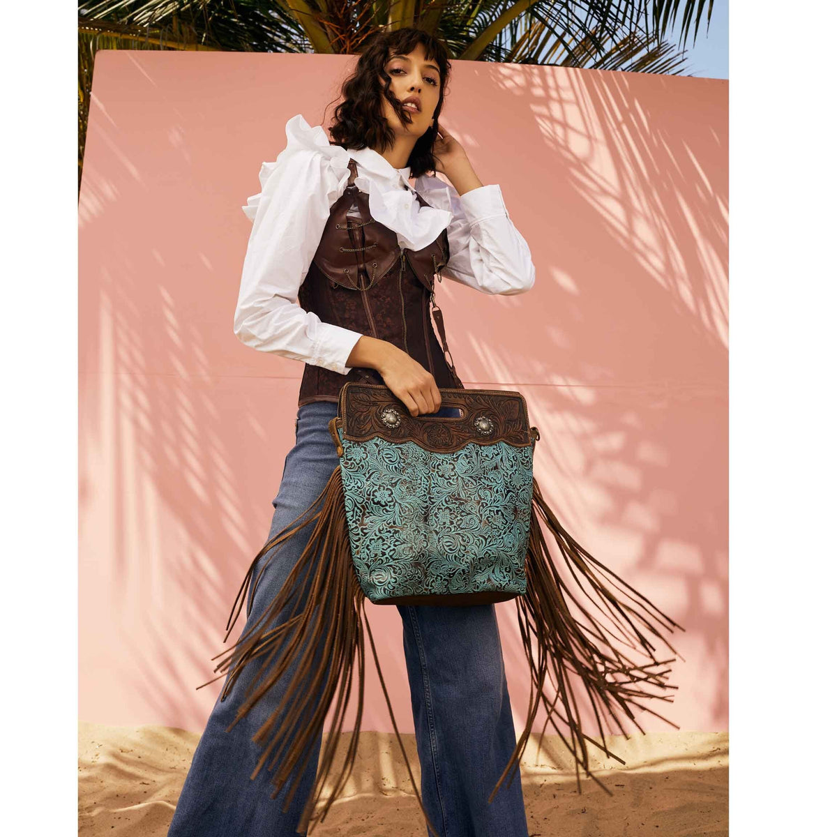 Myra Bag Blue Vine Hand-tooled bag, purse, women, gift, trendy, Anniversary, Valentine, Birthday - Coastal Chaos LLC